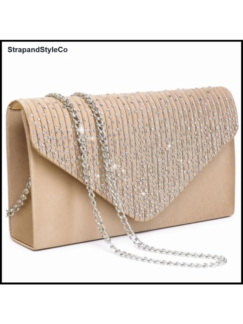 Rhinestone Frosted Satin Evening Clutch Purse with Detachable Chain Strap